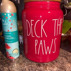 Rae Dunn “deck the paws” dog treat container